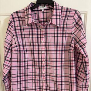 Crown/Ivy Pink Plaid Button Down Shirt Preppy Cottagecore Tartan Gingham Blouse